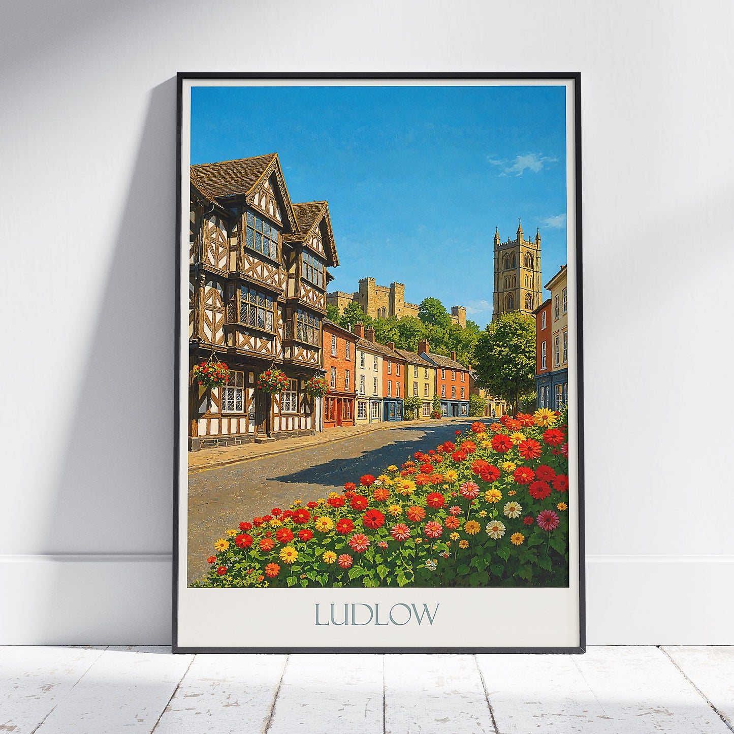 Ludlow Travel Poster, Charming English Village Art ~ Shropshire Castle Town Print | Historic UK Wall Decor Gift