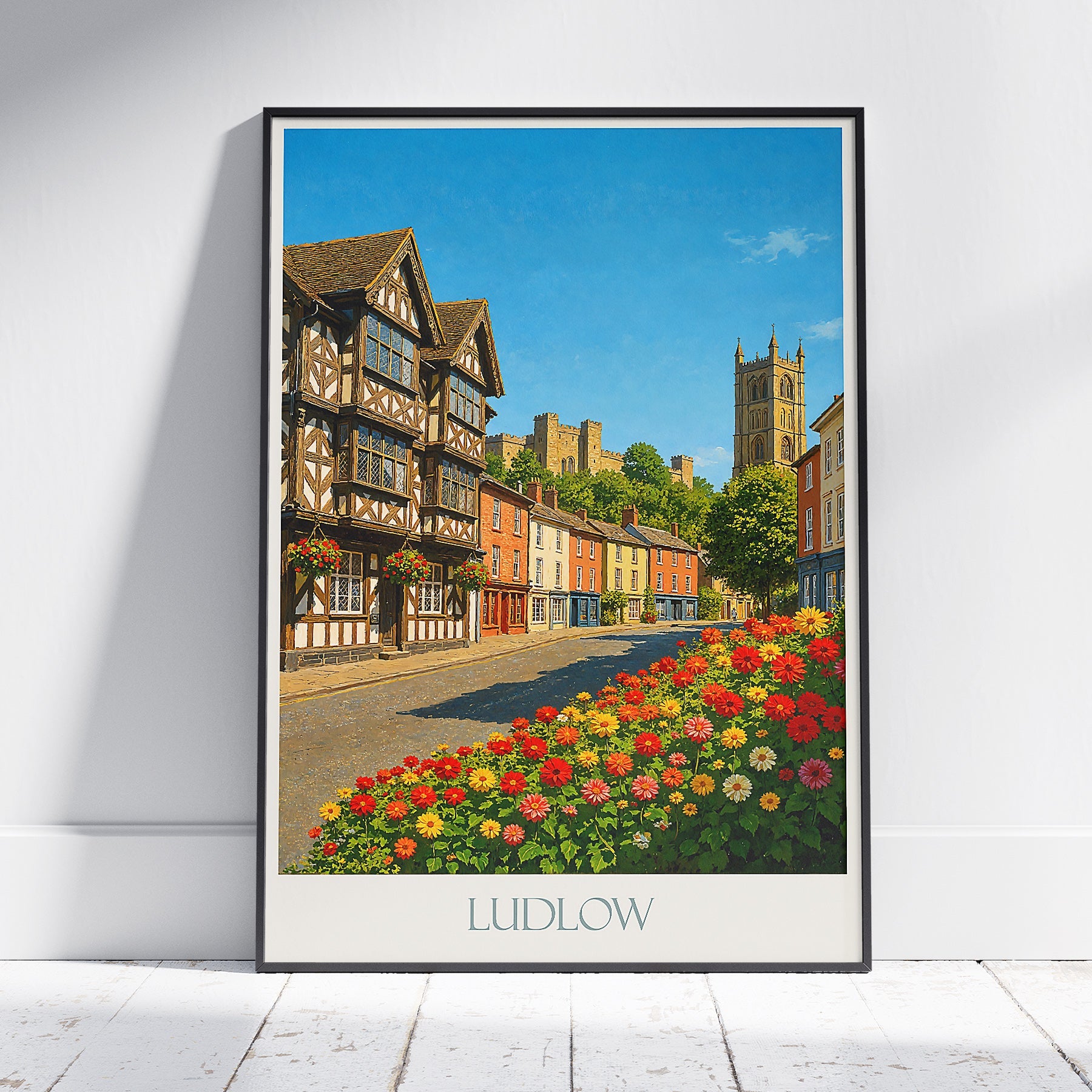 Ludlow Travel Poster, Charming English Village Art ~ Shropshire Castle Town Print | Historic UK Wall Decor Gift