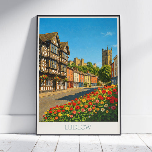 Ludlow Travel Poster, Charming English Village Art ~ Shropshire Castle Town Print | Historic UK Wall Decor Gift