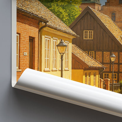 Lund Sweden Travel Poster, Old Town Street View ~ Historic Cityscape Wall Art Print | Charming European Home Decor