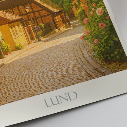 Lund Sweden Travel Poster, Old Town Street View ~ Historic Cityscape Wall Art Print | Charming European Home Decor