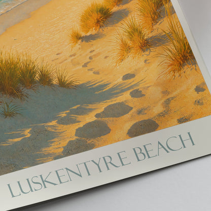 Luskentyre Beach Travel Poster, Isle of Harris Scotland Art Print | Golden Sand Dunes & Turquoise Sea Painting | Coastal Wall Decor