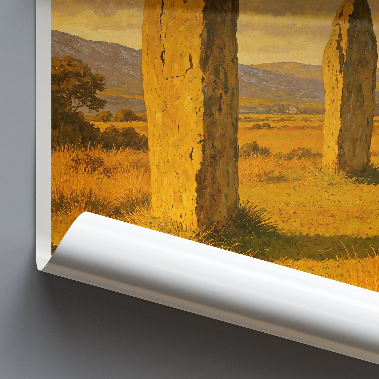 Machrie Moor Standing Stones Travel Poster | Isle of Arran Scotland Art Print | Ancient Celtic Wall Decor | Sunlit Landscape Gift