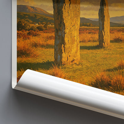 Machrie Moor Stones Travel Poster | Isle of Arran Scotland Art Print | Ancient Celtic Standing Stones Wall Art