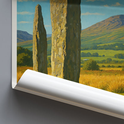 Machrie Moor Stones Travel Poster | Isle of Arran Scotland Standing Stones Wall Art | Ancient Celtic Print Home Decor