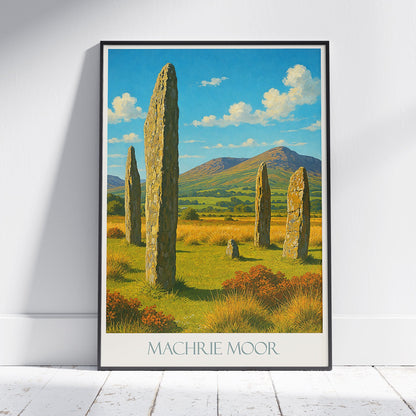 Machrie Moor Stones Travel Poster | Isle of Arran Scotland Standing Stones Wall Art | Ancient Celtic Print Home Decor