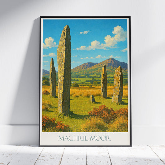 Machrie Moor Stones Travel Poster | Isle of Arran Scotland Standing Stones Wall Art | Ancient Celtic Print Home Decor