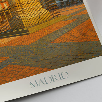 Madrid Plaza Mayor Travel Poster | Spain Iconic Landmark Art Print | Vibrant Cityscape Wall Decor | Equestrian Statue Art
