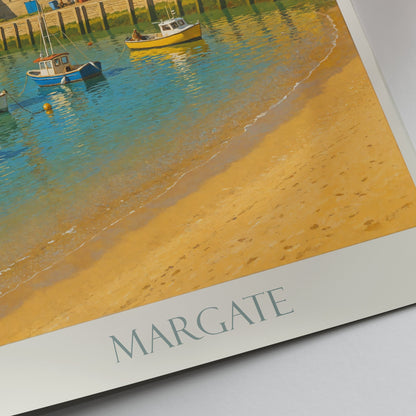 Margate Travel Poster | Vibrant Harbor Scene Art Print | Kent England Coastal Decor | Lighthouse & Boats Wall Art