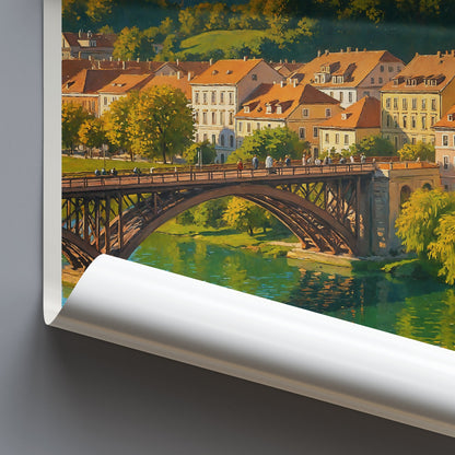Maribor Slovenia Travel Poster | River Cityscape Art Print | Vibrant European Wall Decor | Architectural Painting | Vacation Gift