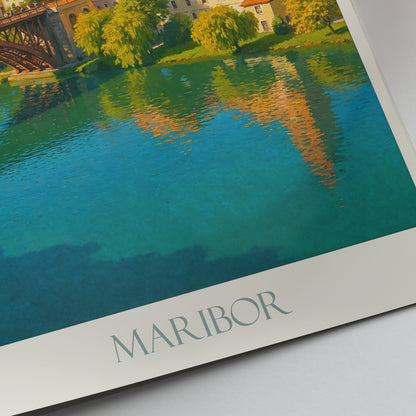 Maribor Slovenia Travel Poster | River Cityscape Art Print | Vibrant European Wall Decor | Architectural Painting | Vacation Gift