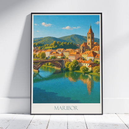 Maribor Slovenia Travel Poster | River Cityscape Art Print | Vibrant European Wall Decor | Architectural Painting | Vacation Gift