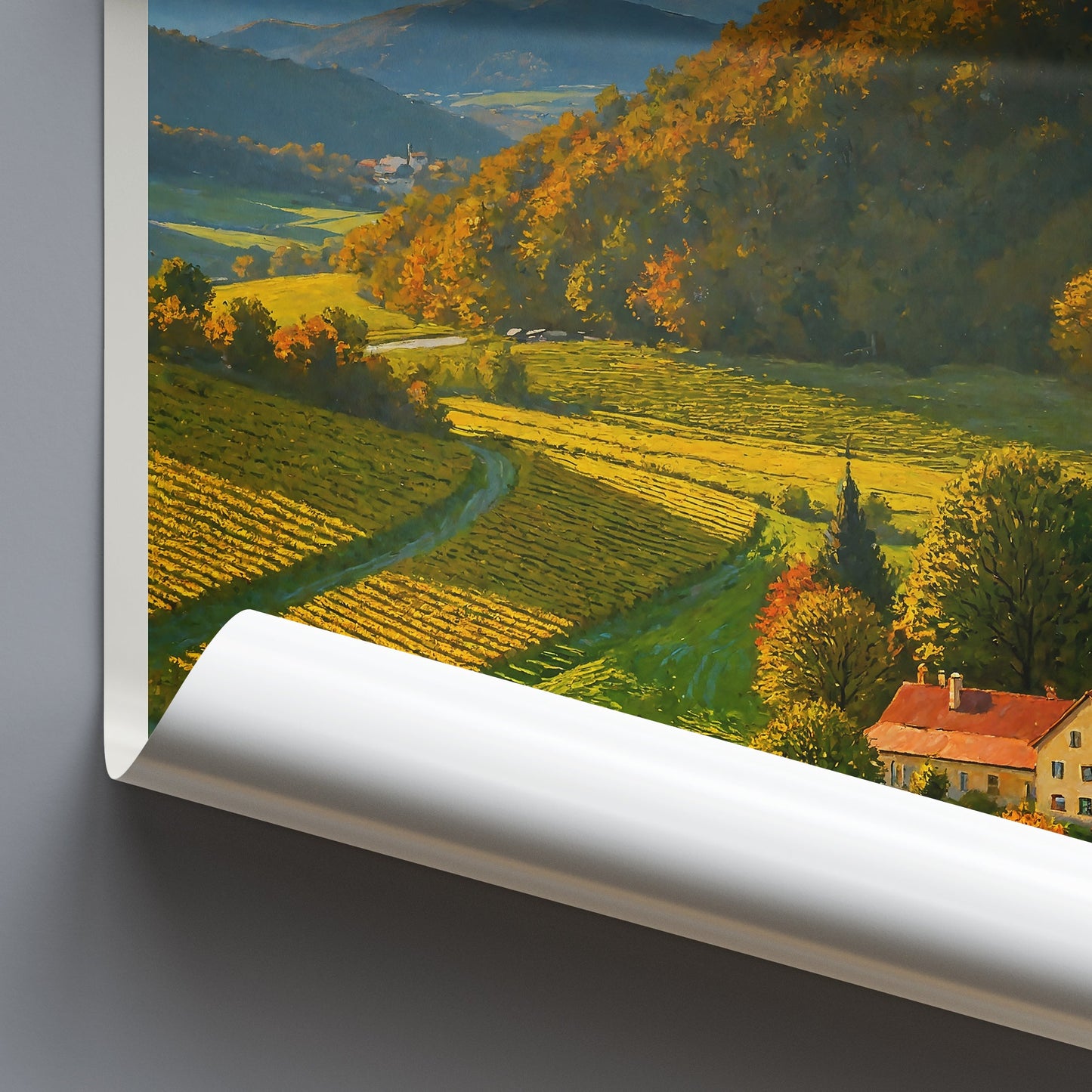 Maribor Travel Poster, Sunrise Valley Art Print ~ Slovenia Vineyard Landscape | European Farmhouse Wall Art Decor