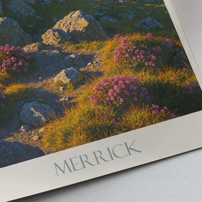 Merrick Summit Travel Poster, Scotland | Painted Mountain Art Print | Galloway Hills Landscape Decor