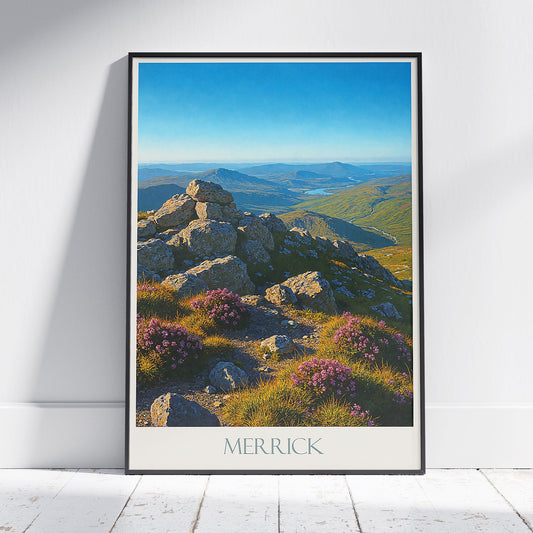 Merrick Summit Travel Poster, Scotland | Painted Mountain Art Print | Galloway Hills Landscape Decor