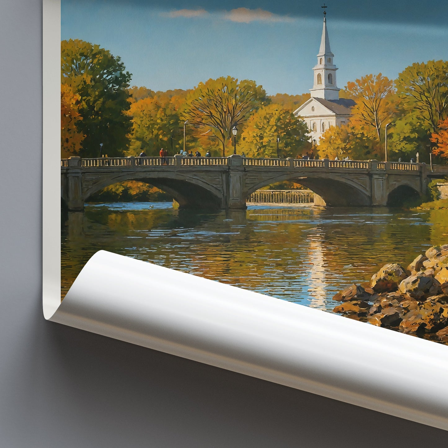 Milford Ohio Travel Poster, Red Lighthouse & Autumn Scenery ~ Little Miami River Art Print | Ohio Town Decor