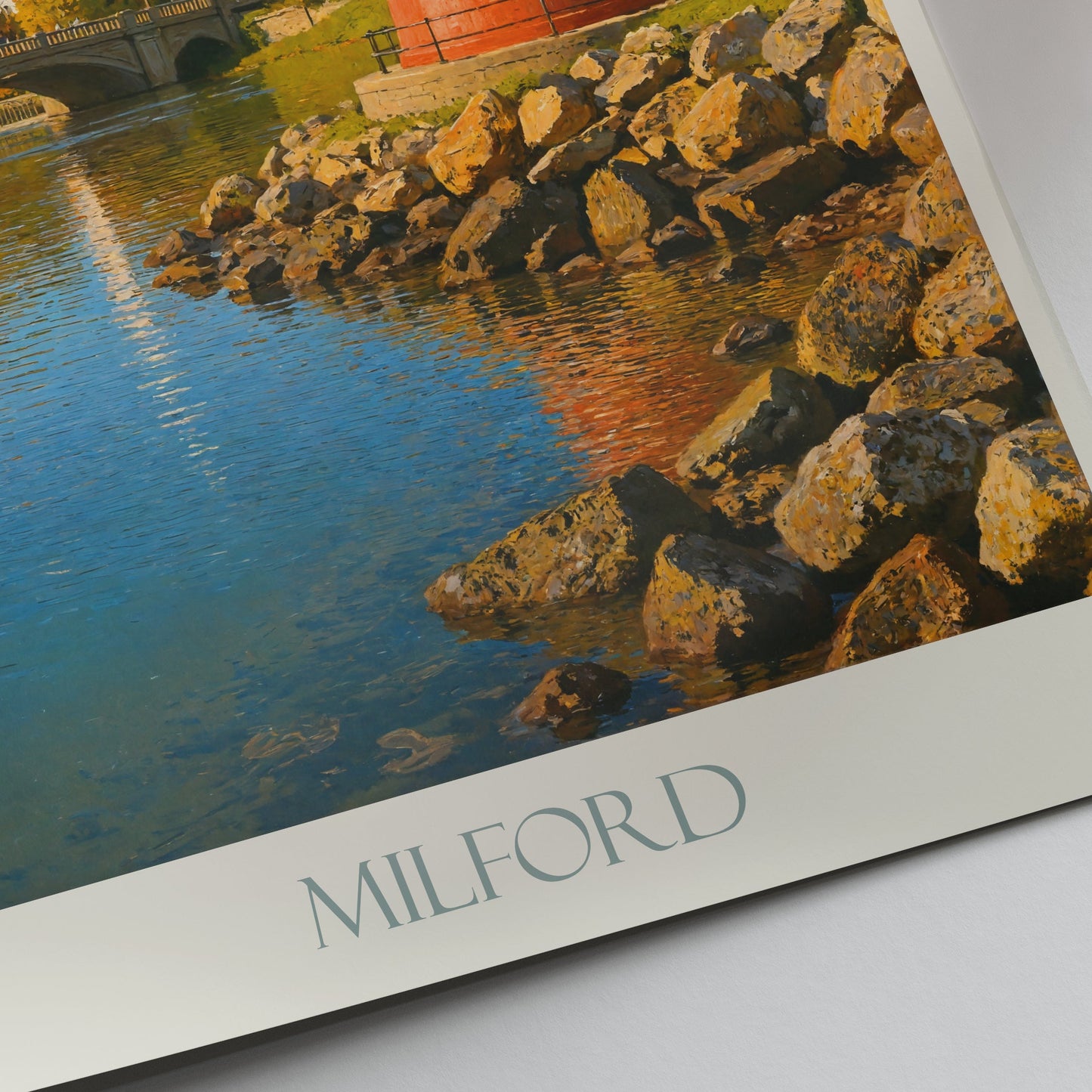 Milford Ohio Travel Poster, Red Lighthouse & Autumn Scenery ~ Little Miami River Art Print | Ohio Town Decor