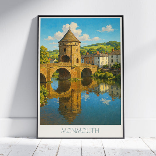 Monmouth Wales Travel Poster | Monnow Bridge Art Print | Historic UK Landmark Wall Decor