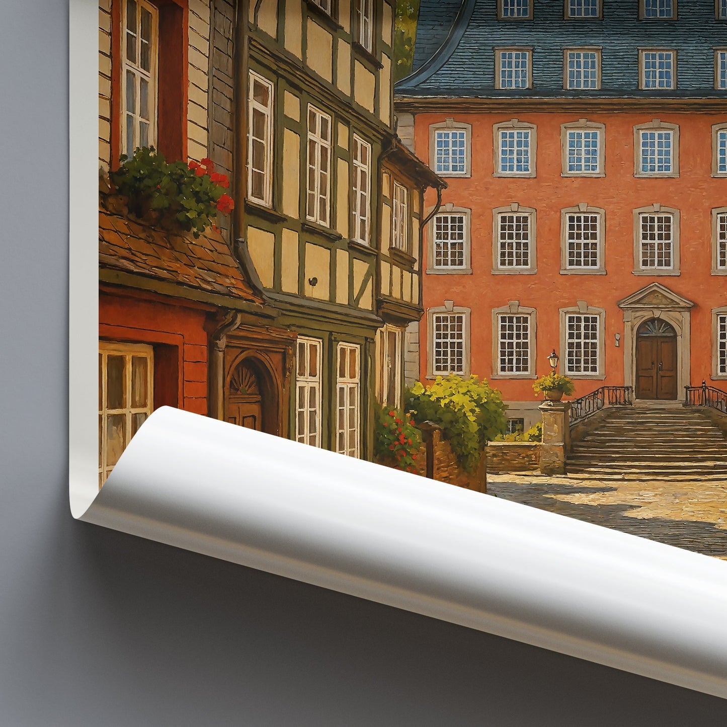 Monschau Travel Poster, Scenic German Street Art | Half-Timbered House Wall Decor | Germany Vacation Gift