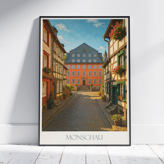 Monschau Travel Poster, Scenic German Street Art | Half-Timbered House Wall Decor | Germany Vacation Gift