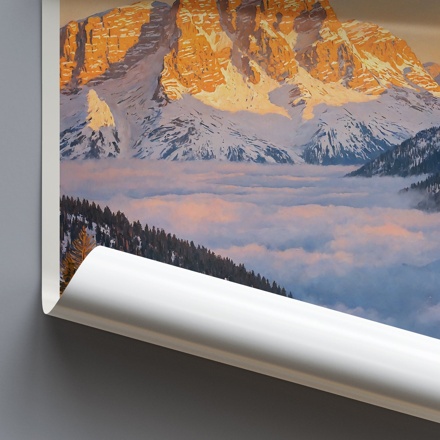 Montasio Travel Poster, Julian Alps Morning Light ~ Italy Mountain Art Print | Winter Landscape Wall Art Decor
