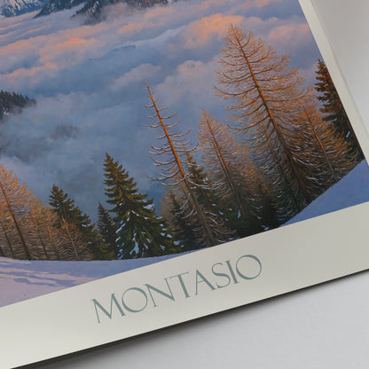 Montasio Travel Poster, Julian Alps Morning Light ~ Italy Mountain Art Print | Winter Landscape Wall Art Decor