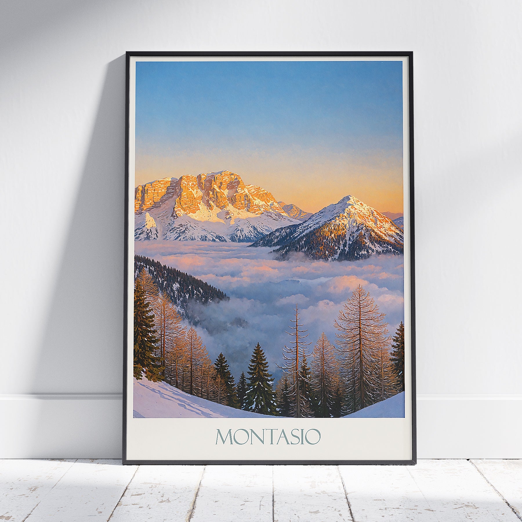 Montasio Travel Poster, Julian Alps Morning Light ~ Italy Mountain Art Print | Winter Landscape Wall Art Decor