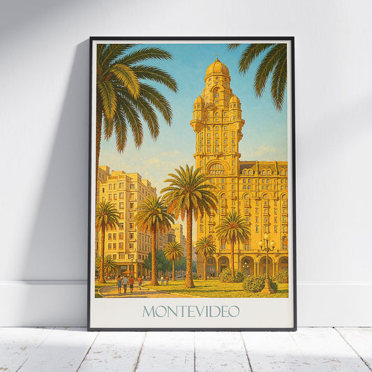 Montevideo Travel Poster, Palacio Salvo Art Print ~ Uruguay Cityscape Wall Decor | South America Gift