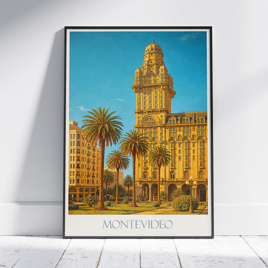 Montevideo Travel Poster, Palacio Salvo | Uruguay Architecture Art Print | Vintage Style Wall Decor | South America Home Gift