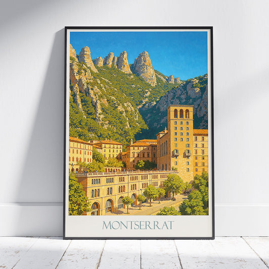 Montserrat Travel Poster, Spain Monastery Mountains | Catalonia Vintage Art Print | European Home Decor Gift