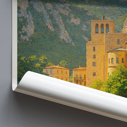 Montserrat Travel Poster | Catalonia Spain Monastery Art Print ~ Mountain Landscape Wall Decor | Spiritual Retreat Gift