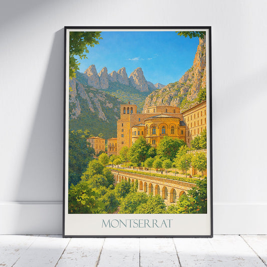 Montserrat Travel Poster | Catalonia Spain Monastery Art Print ~ Mountain Landscape Wall Decor | Spiritual Retreat Gift