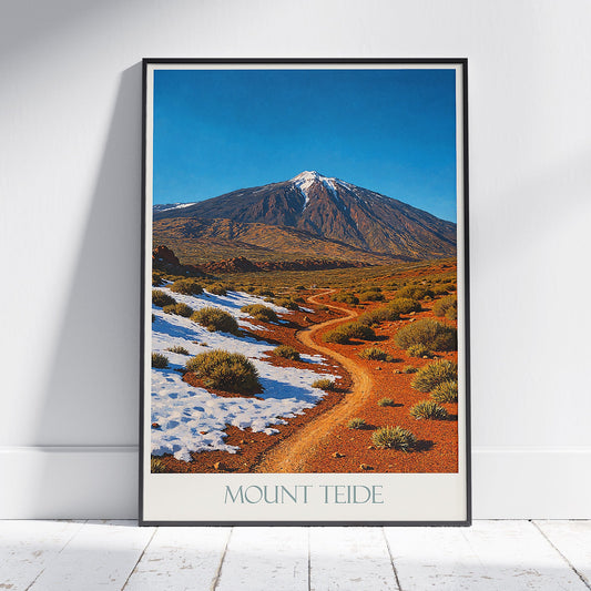 Mount Teide Travel Poster, Tenerife Canary Islands Painted Art Print | Volcano Landscape Wall Art Home Decor