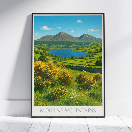 Mourne Mountains Travel Poster | Ireland Landscape Art Print | Northern Irish Wall Decor | Vibrant Home Gift