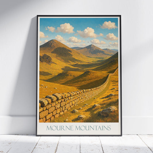 Mourne Mountains Travel Poster | Northern Ireland Landscape Art | Serene Irish Wall Decor | Scenic Nature Print
