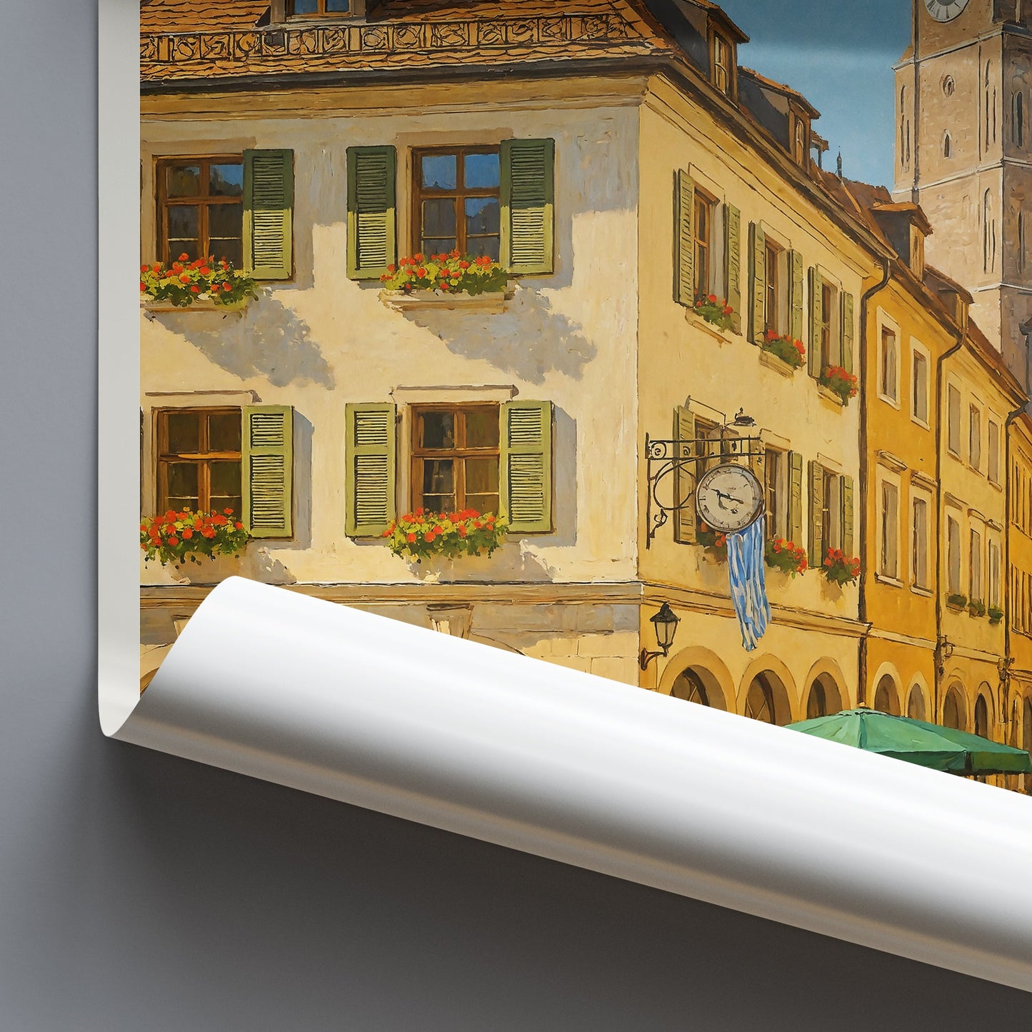 Munich Travel Poster | Vibrant Bavarian Street Scene Wall Art Print | Frauenkirche Art | Germany Home Decor