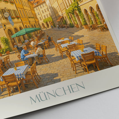 Munich Travel Poster | Vibrant Bavarian Street Scene Wall Art Print | Frauenkirche Art | Germany Home Decor