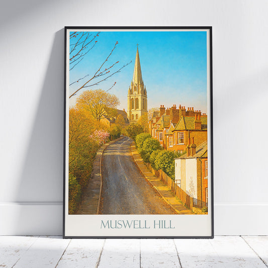 Muswell Hill London Poster | UK Travel Print | North London Cityscape Art | Vintage Style Wall Decor | Architectural Painting
