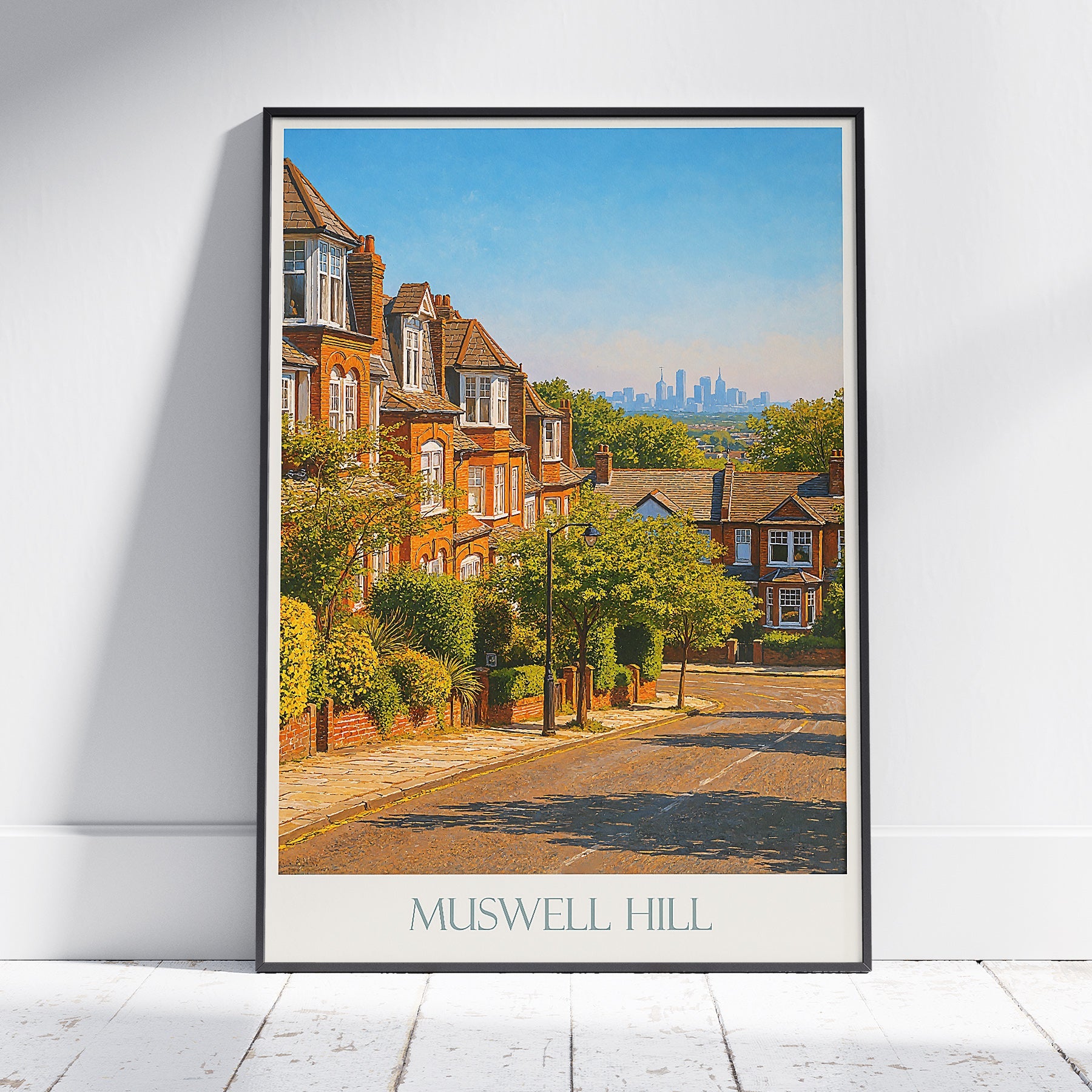 Muswell Hill London Skyline Travel Poster | North London Painted Wall Art Print | UK City View Home Decor Gift