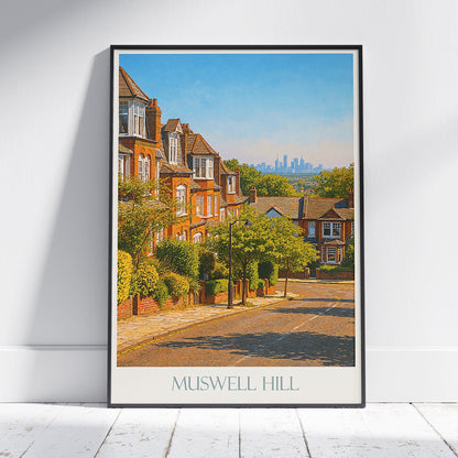 Muswell Hill London Skyline Travel Poster | North London Painted Wall Art Print | UK City View Home Decor Gift