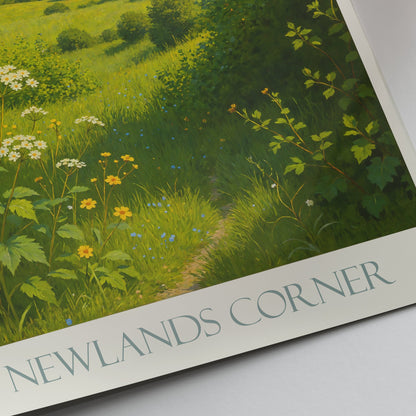 Newlands Corner Travel Poster, Surrey Hills Panorama | English Countryside Painting Art Print | Rural Landscape Home Decor