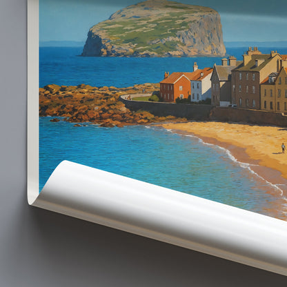North Berwick Travel Poster | Scotland Coastal Art Print | Bass Rock Seascape Wall Decor | UK Vacation Souvenir Gift