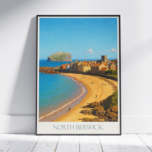 North Berwick Travel Poster | Scotland Coastal Art Print | Bass Rock Seascape Wall Decor | UK Vacation Souvenir Gift