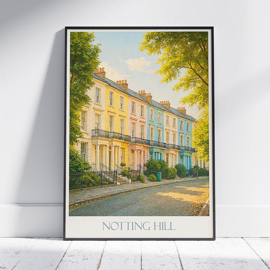 Notting Hill Travel Poster, Colorful London Row Houses | UK Art Print | British Home Decor