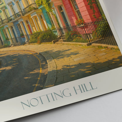 Notting Hill Travel Poster, Colorful London Homes Art Print | Vibrant Cityscape Wall Decor | UK England Souvenir Gift