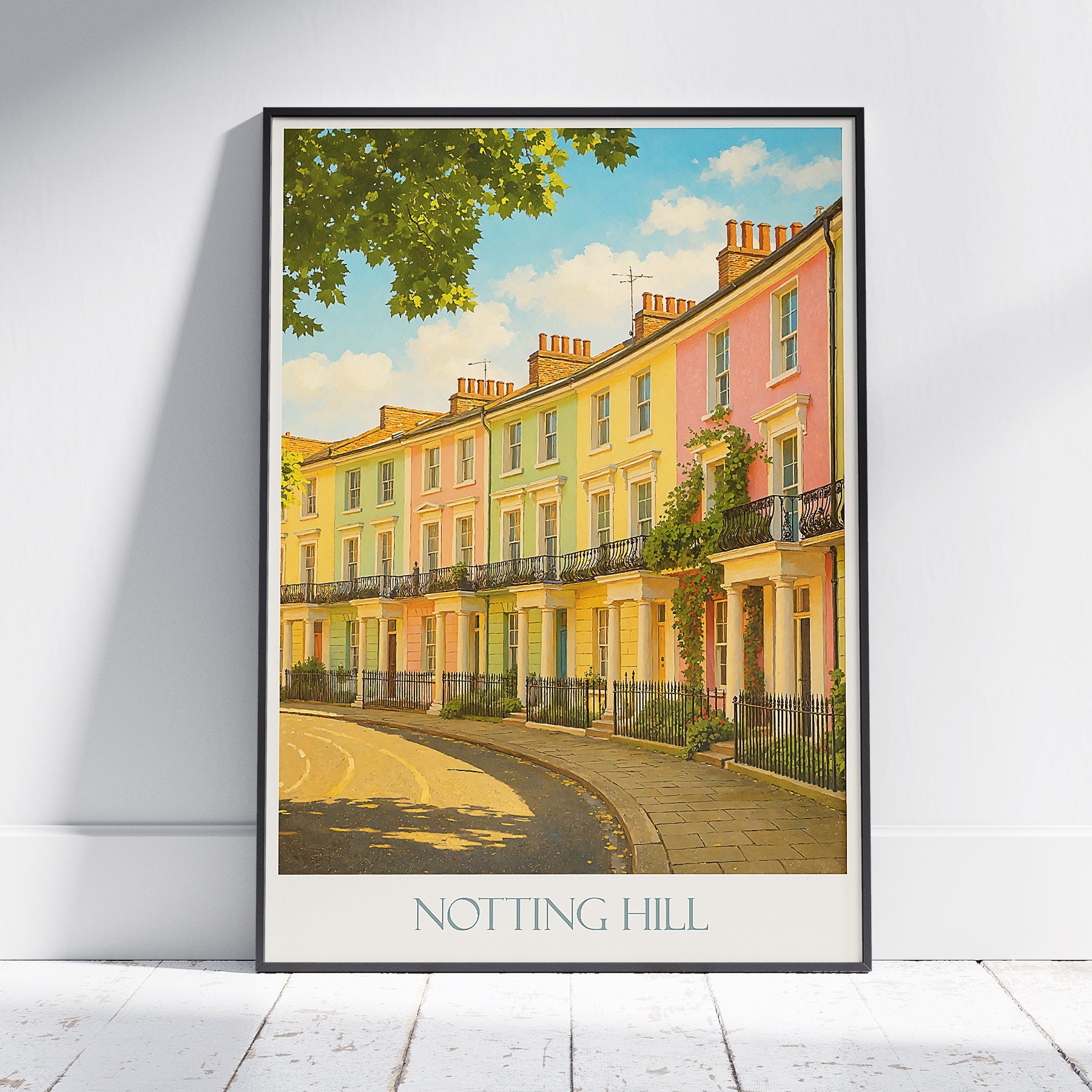 Notting Hill Travel Poster, Colorful London Homes | UK Wall Art Print & Charming Home Decor Gift