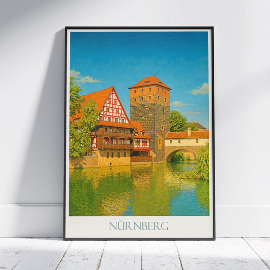 Nuremberg Travel Poster, Old Town ~ Germany Vintage Art Print | Historic Cityscape Wall Decor | Half-Timbered House Gift