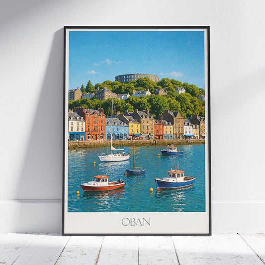 Oban Scotland Travel Poster, Colorful Harbor Art Print | Scottish Coastal Home Decor Wall Art | UK Vacation Gift