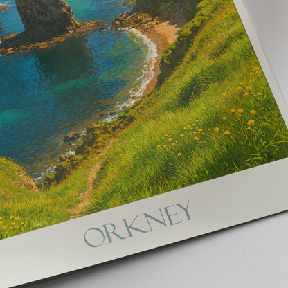 Orkney Islands Travel Poster | Scottish Coastal Landscape Print | Dramatic Cliffs & Sea Stacks Wall Art | UK Travel Decor