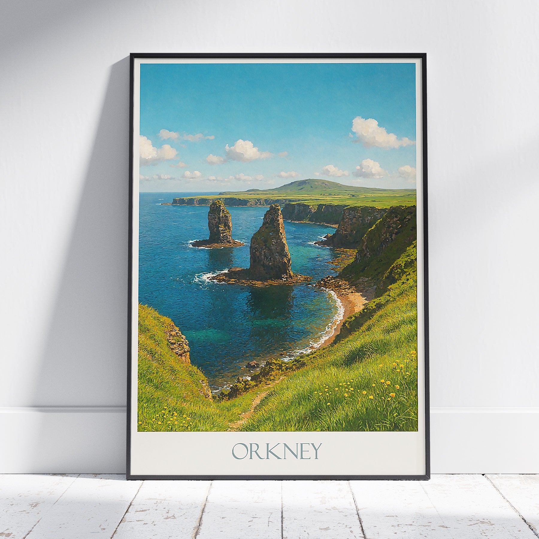 Orkney Islands Travel Poster | Scottish Coastal Landscape Print | Dramatic Cliffs & Sea Stacks Wall Art | UK Travel Decor